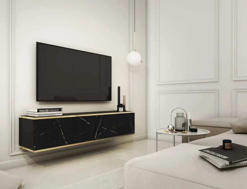 Szafka RTV Oro 135 cm marmur Royal Black