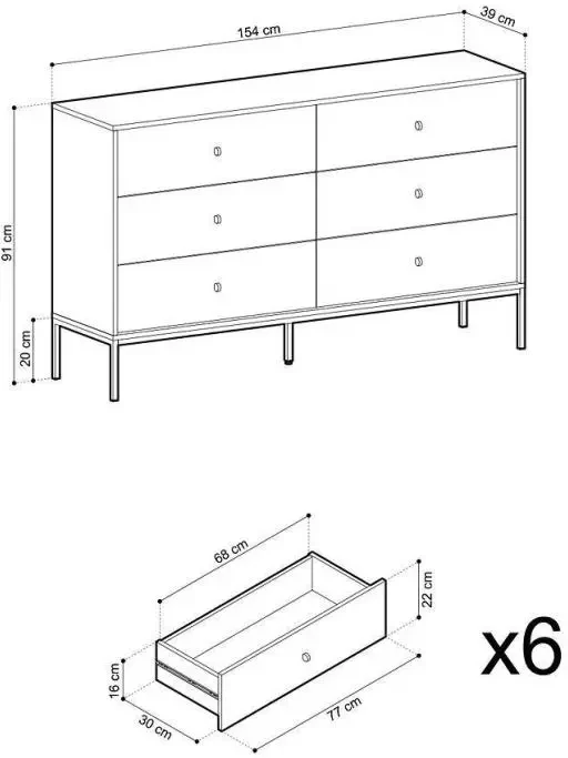 Komoda Mono 6 szuflad granat