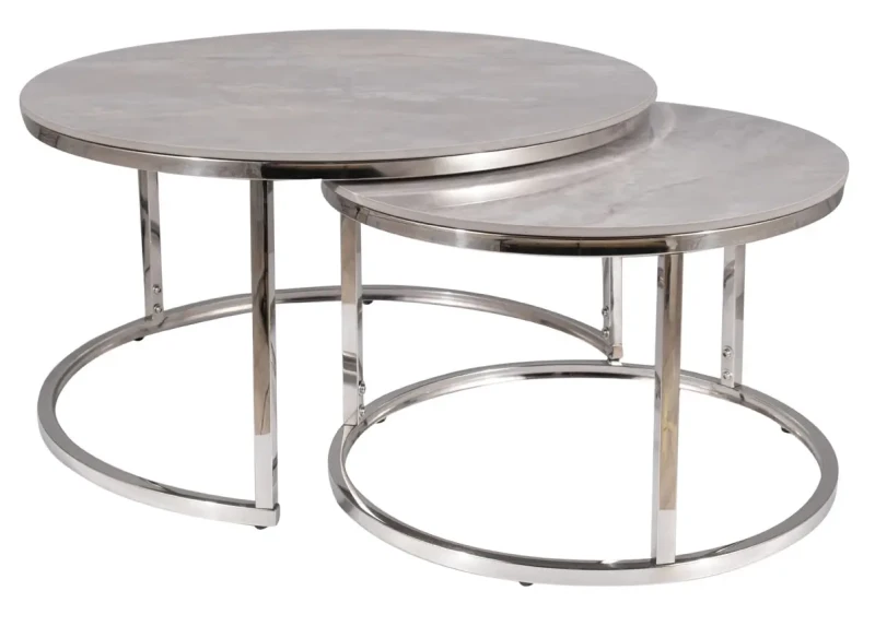 Zestaw stolików Portafino B szary efekt marmuru/chrom