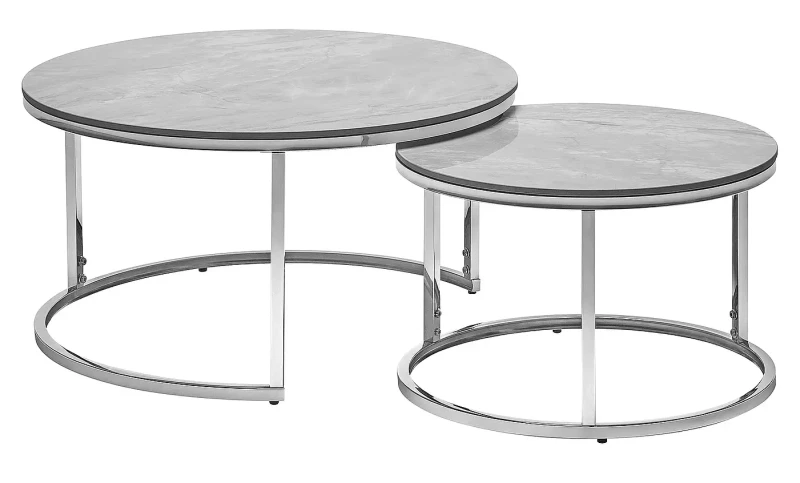 Zestaw stolików Portafino B szary efekt marmuru/chrom