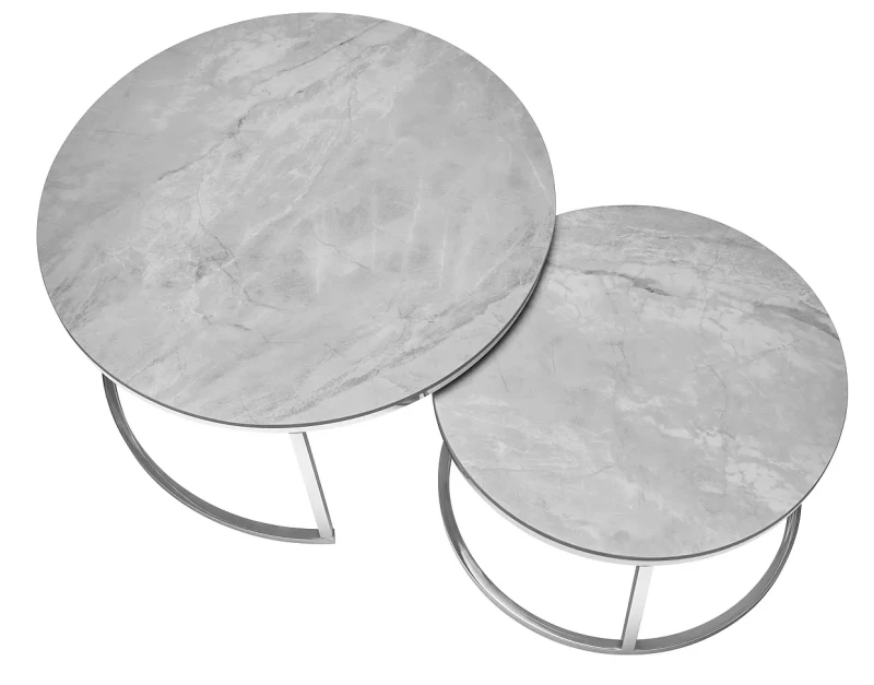Zestaw stolików Portafino B szary efekt marmuru/chrom