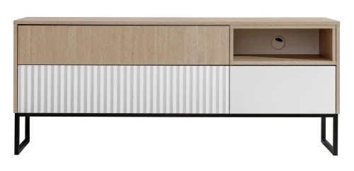 Komoda RTV Zoe 2K1S jodełka scandi/MDF biały alpin mat/biały alpin mat