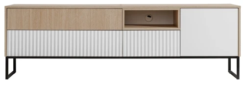 Komoda RTV Zoe 1D2K1S jodełka scandi/MDF biały alpin mat/biały alpin mat