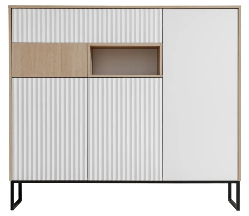 Komoda Zoe 3D2S jodełka scandi/ MDF biały alpin mat/biały alpin mat