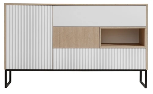 Komoda RTV Zoe 1D3S jodełka scandi/MDF biały alpin mat/biały alpin mat