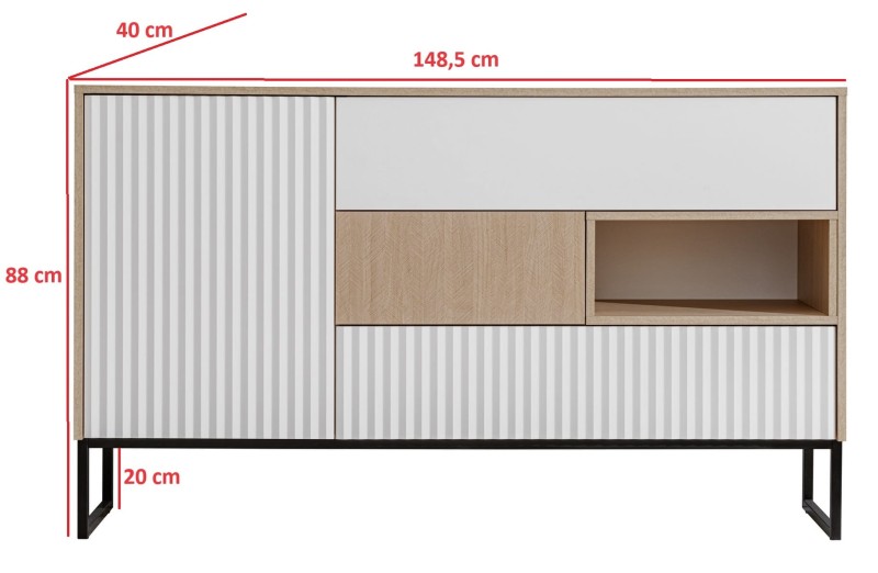 Komoda RTV Zoe 1D3S jodełka scandi/MDF biały alpin mat/biały alpin mat