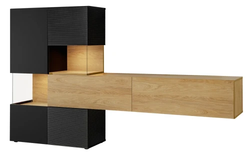 Meblościanka Brick 4D2K hickory natura/MDF czarny mat/czarny mat