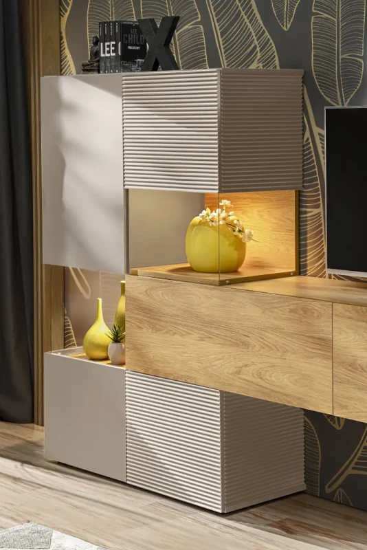 Meblościanka Brick 4D2K hickory natura/ MDF cashmere / cashmere