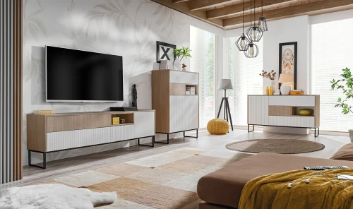 Zestaw do salonu Zoe 2 jodełka scandi / MDF biały alpin mat / biały alpin mat