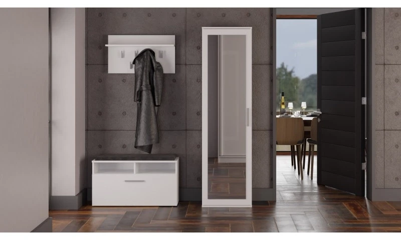 Garderoba szafa, słupek z lustrem biały