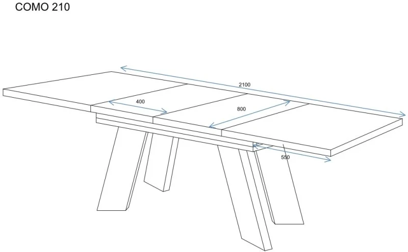 Stół Como rozkładany 130-210 rozłożony wymiary