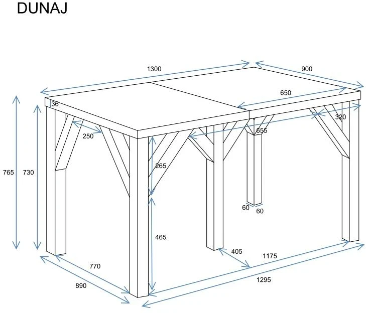 Stół Dunaj rozkładany 130-350 wymiary