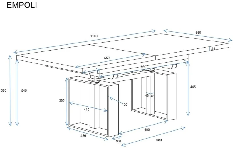 Ławostół Empoli rozkładany 110-170 wymiary
