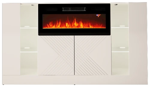 Komoda DIUNA 01 z kominkiem i LED 160 cm biały mat/połysk