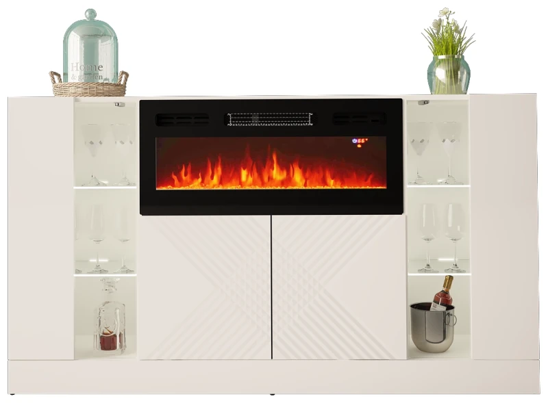 Komoda DIUNA 02 z kominkiem i LED 160 cm biały mat/połysk