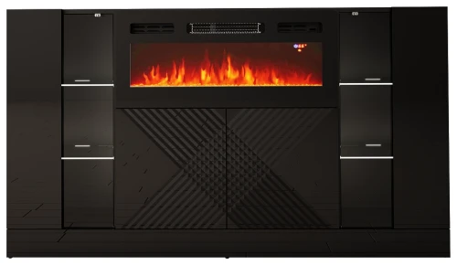 Komoda DIUNA 01 z kominkiem i LED 160 cm czarny mat/połysk