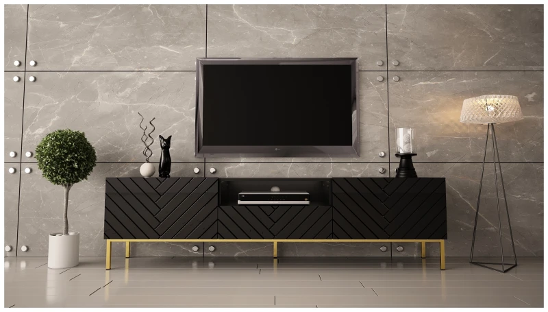 Szafka RTV GALA 01 190 cm czarny mat/połysk