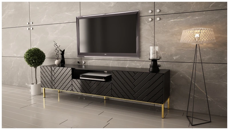 Szafka RTV GALA 01 190 cm czarny mat/połysk