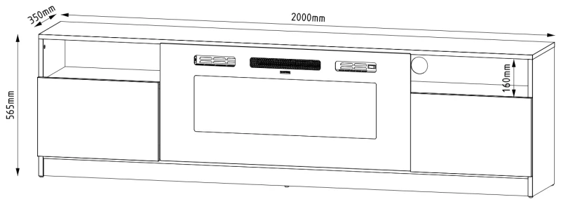 Szafka RTV YORK 03 z kominkiem i LED 200 cm biały mat/połysk