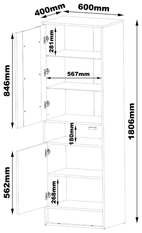 Witryna VISION 04 60 cm z LED biały/wotan mat/połysk