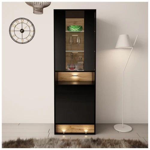 Witryna VISION 04 60 cm z LED czarny/wotan mat/połysk