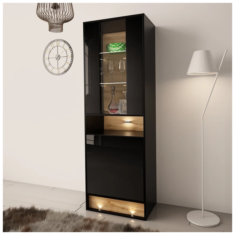 Witryna VISION 04 60 cm z LED czarny/wotan mat/połysk