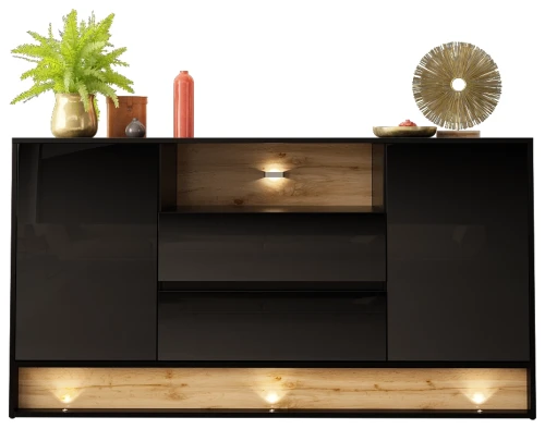 Komoda VISION 02 160 cm z LED czarny/wotan mat/połysk