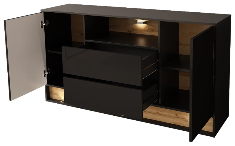 Komoda VISION 02 160 cm z LED czarny/wotan mat/połysk