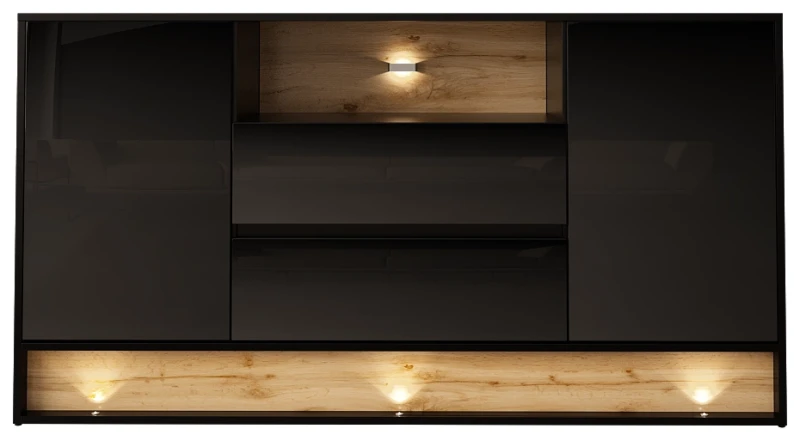 Komoda VISION 02 160 cm z LED czarny/wotan mat/połysk