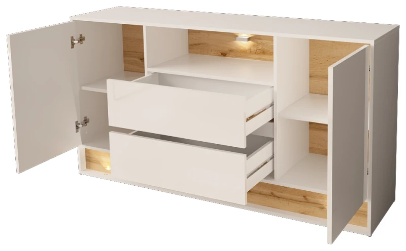 Komoda VISION 02 160 cm z LED biały/wotan mat/połysk