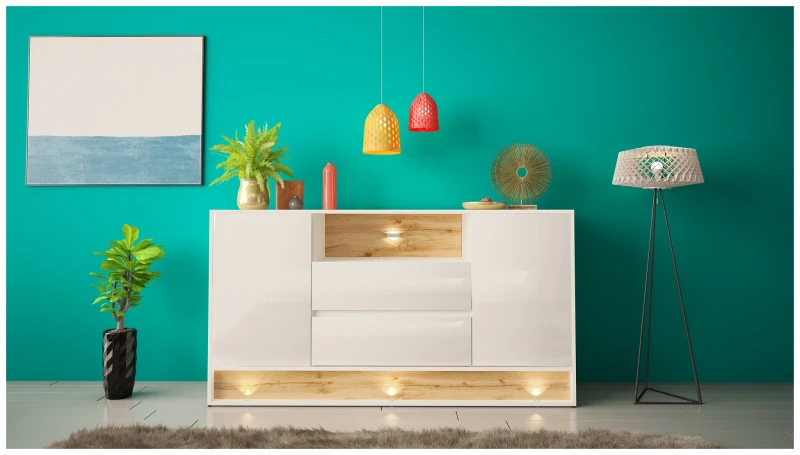 Komoda VISION 02 160 cm z LED biały/wotan mat/połysk