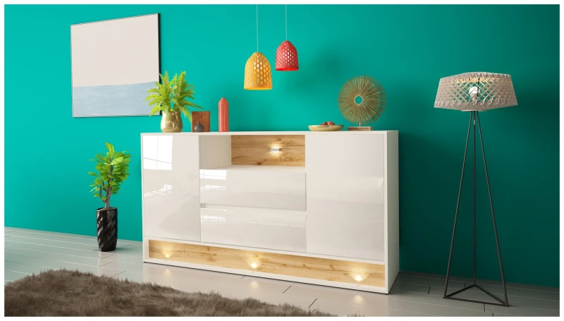 Komoda VISION 02 160 cm z LED biały/wotan mat/połysk