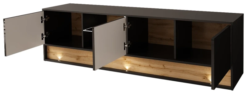 Szafka RTV VISION01 z LED 180 cm czarny/wotan mat/połysk