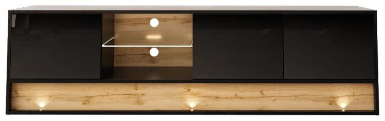 Szafka RTV VISION01 z LED 180 cm czarny/wotan mat/połysk