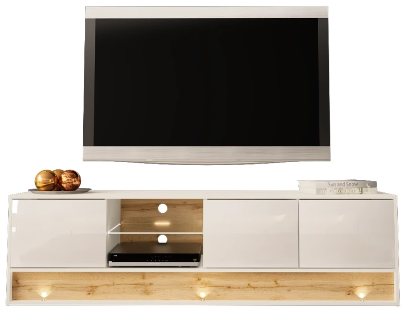 Szafka RTV VISION01 z LED 180 cm biały/wotan mat/połysk