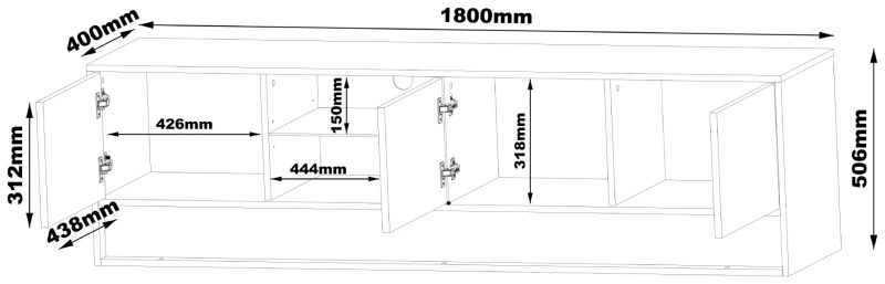 Szafka RTV VISION01 z LED 180 cm biały/wotan mat/połysk