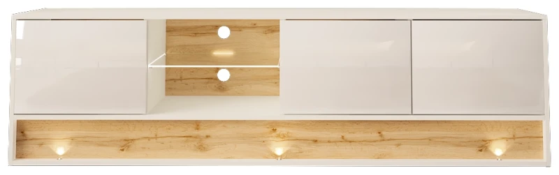 Szafka RTV VISION01 z LED 180 cm biały/wotan mat/połysk