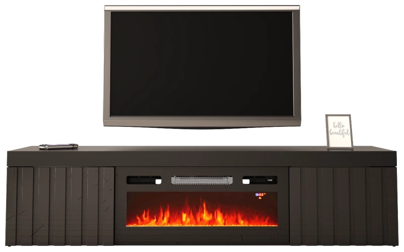 Szafka RTV KNOXVILLE 02 RTV z kominkiem 180 cm czarny mat/połysk