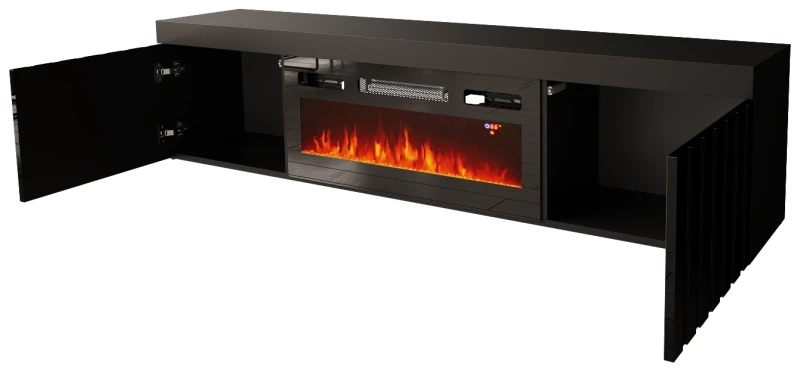 Szafka RTV KNOXVILLE 02 RTV z kominkiem 180 cm czarny mat/połysk