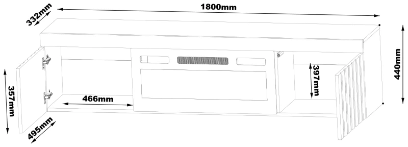 Szafka RTV KNOXVILLE 02 RTV z kominkiem 180 cm czarny mat/połysk