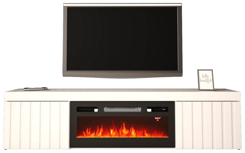 Szafka RTV KNOXVILLE 02 RTV z kominkiem 180 cm biały mat/połysk