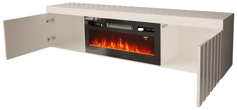 Szafka RTV KNOXVILLE 02 RTV z kominkiem 180 cm biały mat/połysk