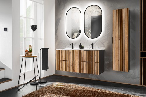 Zestaw mebli łazienkowych XILO A4 z podwójną szafką pod umywalkę 120 cm, 8 elementów