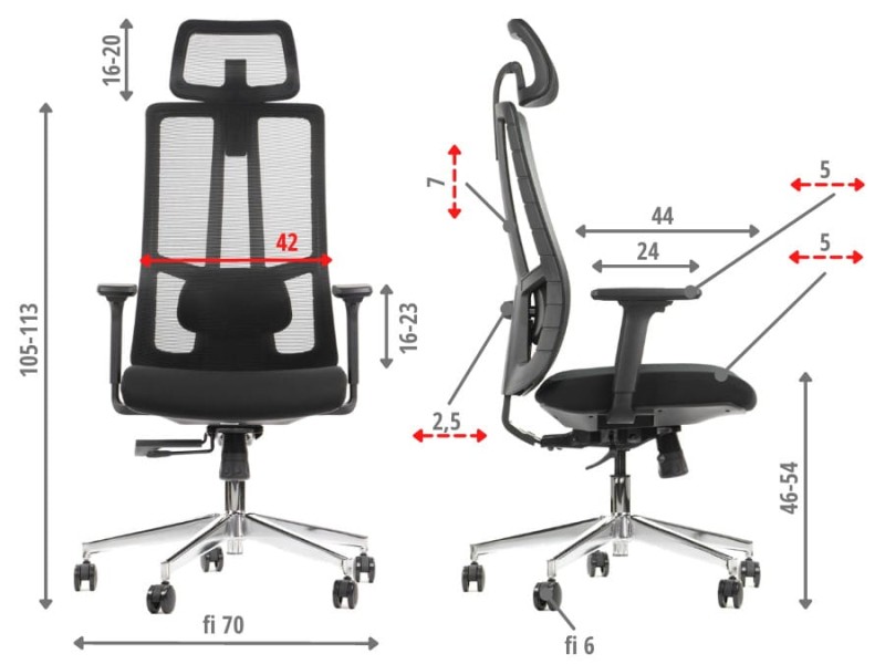 Fotel biurowy AKCENT Czarny/chrom wymiary