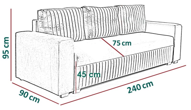 Kanapa rozkładana Rayas 240 wymiary