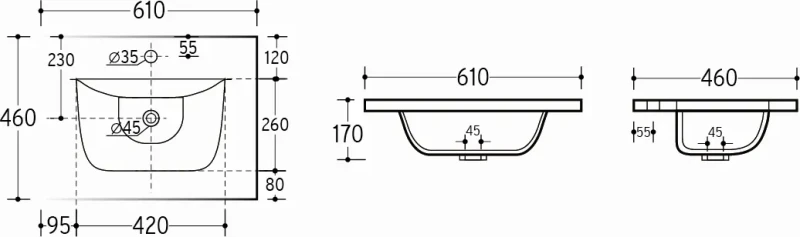 Szafka łazienkowa 60 cm ICONIC WHITE z umywalką Sky  (umywalka ceramiczna SKY 60-8099 - rysunek techniczny)