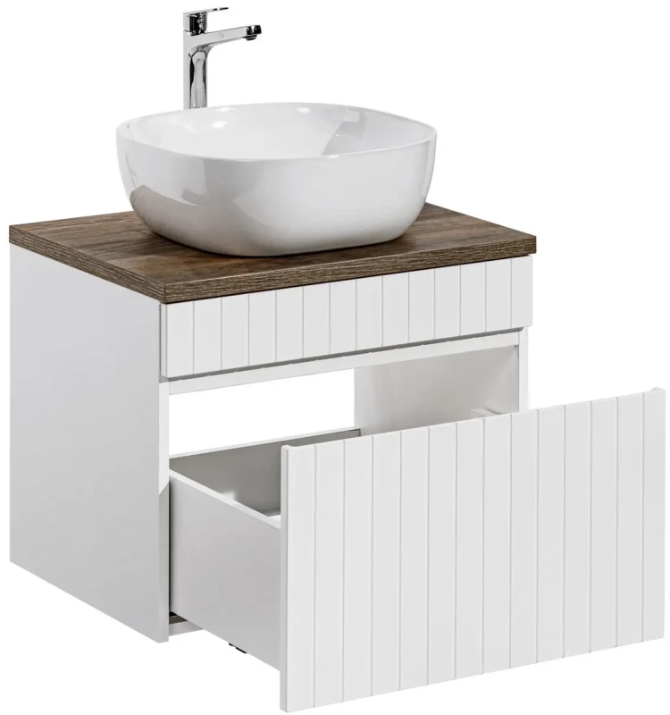 Szafka łazienkowa 60 cm ICONIC WHITE z umywalką SMILE i blatem 60 cm