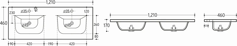 Zestaw mebli łazienkowych ICONIC WHITE (umywalka ceramiczna SKY 120D-DP-8099 - rysunek techniczny)