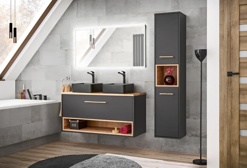 Szafka pod umywalkę 120 cm BORNEO szary cosmos / dąb artisan