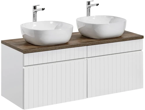 Zestaw mebli łazienkowych ICONIC WHITE z dwoma umywalkami SMILE i blatem 120 cm - 5 elementów